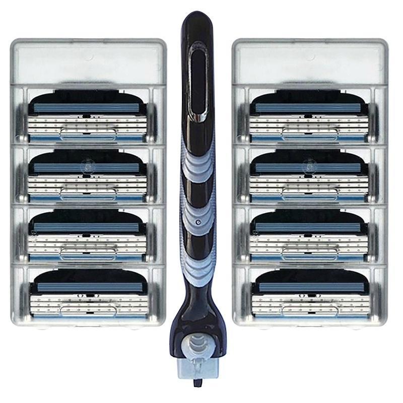 

8 шт. лезвий и 1 шт. ручка бритвенной головки Мужские бритвенные лезвия 3-слойное лезвие Ручная бритва Совместимо с бритвенным станком 1handle 8heads