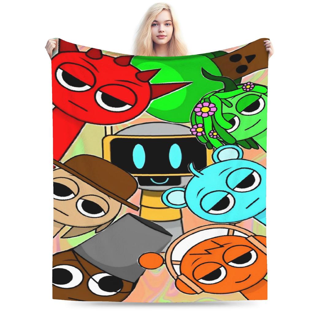 Sprunki Characters Game Velvet Throw Blanket  Blankets for Bed Outdoor Warm Quilt
