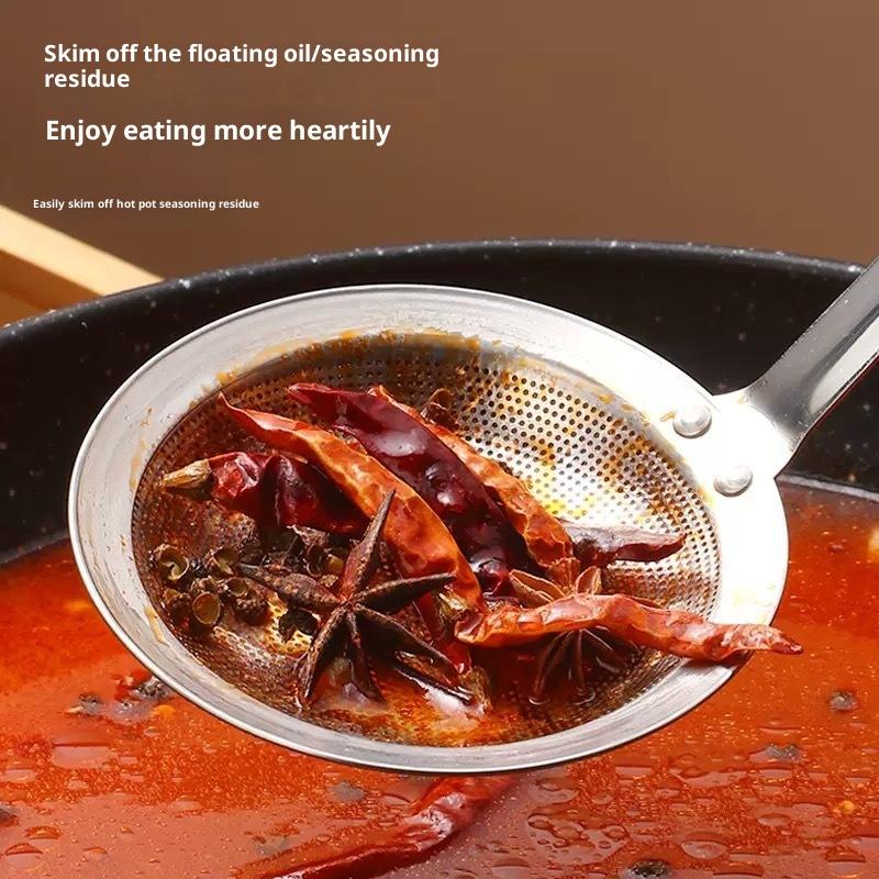 Stainless Steel Fine Mesh Fat Skimmer Spoon Strainer Fat Oil Skim Grease Foam Filter With Handle Kitchen Tool