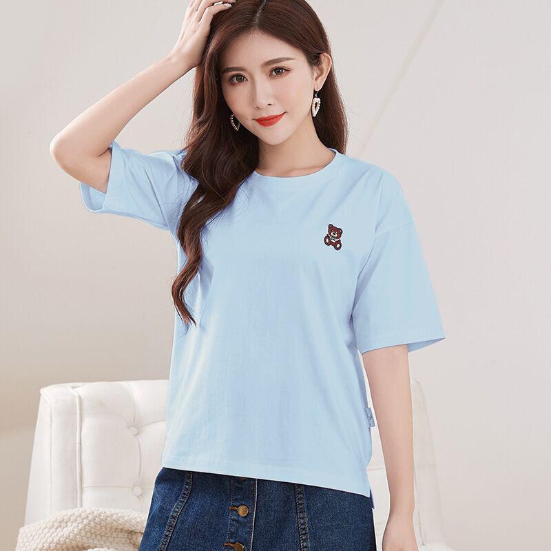 Spring New Short-sleeved Ins Korean Version T-shirt Girls Round Neck Casual Printed Tops Fashionable and Cute Women's Clothing