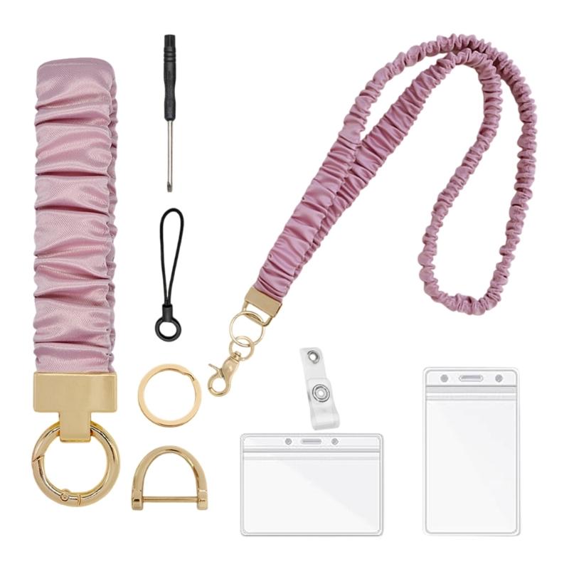 Multifunctional Retractable Scrunchie Lanyard With Keychain And Card Holders Perfect For Offices Work School And Travel