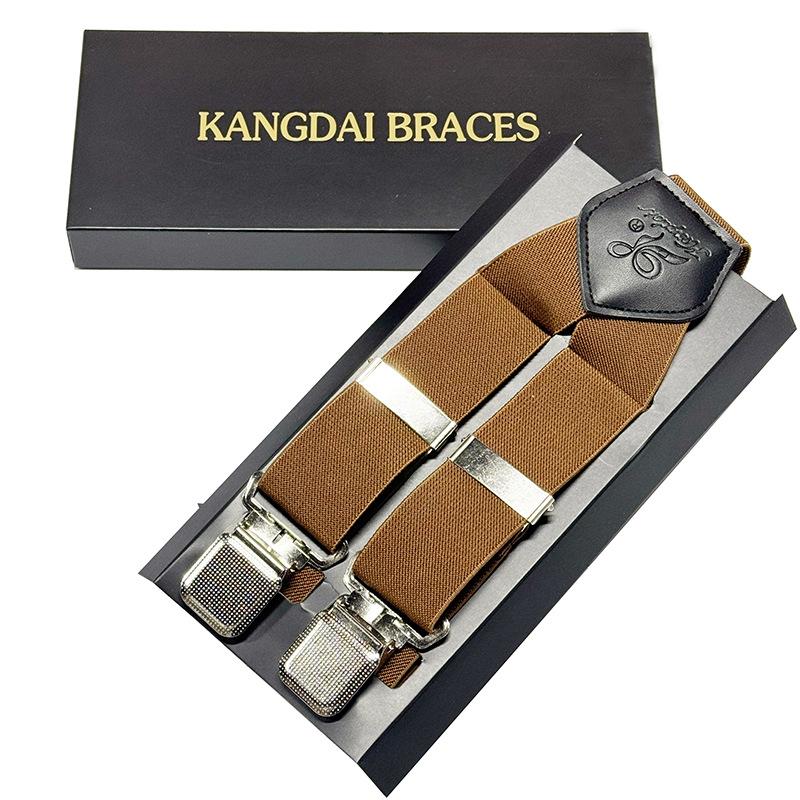 Suit Strap Clip Men'S Anti-Drop Four Clip Buckle 3.5Cm Elastic Elastic Adjustment Dress Suspender Belt