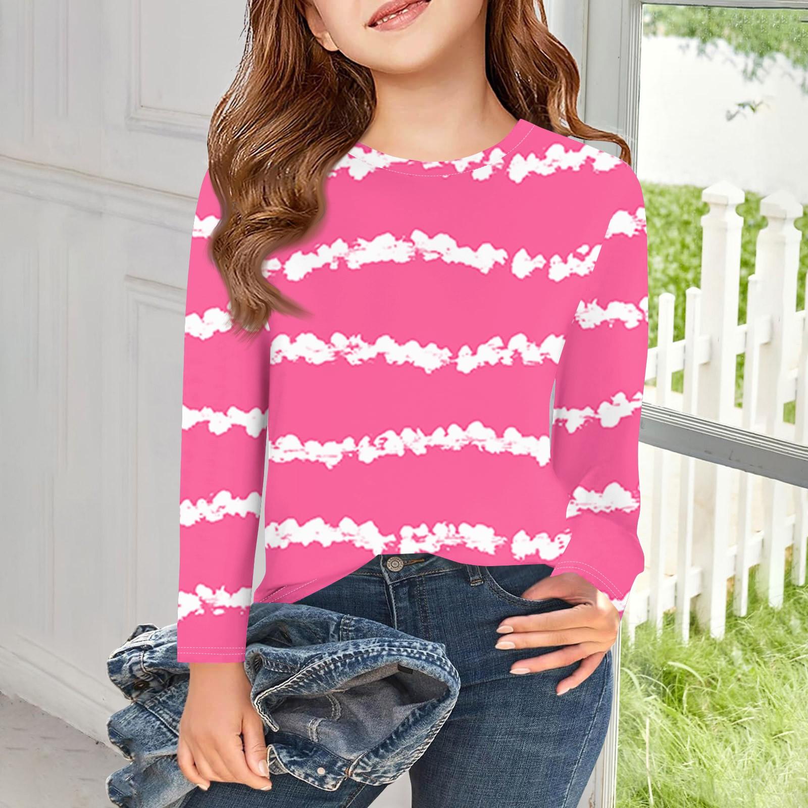 

Girls Long Sleeve T Shirts Kids Fall Tops Crewneck Printed Basic Tees 3-9Y 140