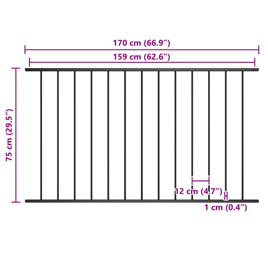 Woerden Fence Panel Powder Coated Steel 1.7 X 0.75 M Black