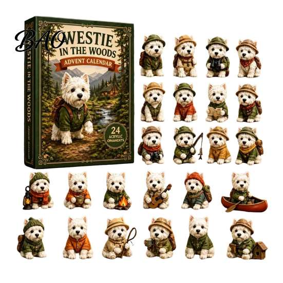 Limited Collection Dog Toys Westie in The Woods Advent Calendar, 24-Day Christmas Countdown Surprise Blind Box Figure Set, West Highland White Terrier