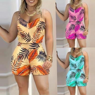 Summer New Women's Suits ,Women's Printed Suspender Suit Shorts