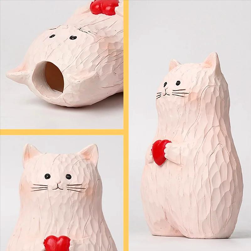 1PC Home Decor Funny Cat Shape Exquisite Ornaments Cat Lover Gifts Vase Small Sculpture Flower Pot Multifunctional 13x6x9cm