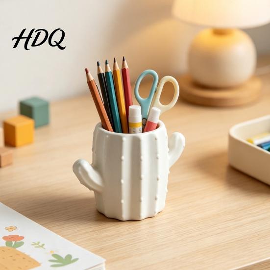 Creative Stationery Holder 3D Printed Cactus Pen Holder Cute Desk Organizer for Pencils Desktop Office Makeup Brushes Multifunctional Storage