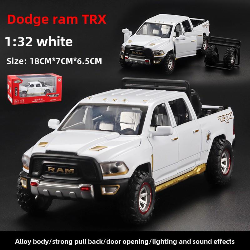 

Модель пикапа Dodge Ram TRX в коробке: Имитация сплава, игрушечный автомобиль с инерционным механизмом, запасным колесом, звуком и светом. белый