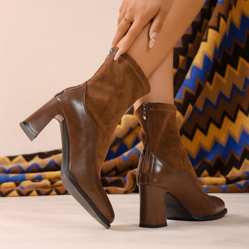 Skinny high-heeled fashion boots Winter new thick-heeled retro large-size Martin boots