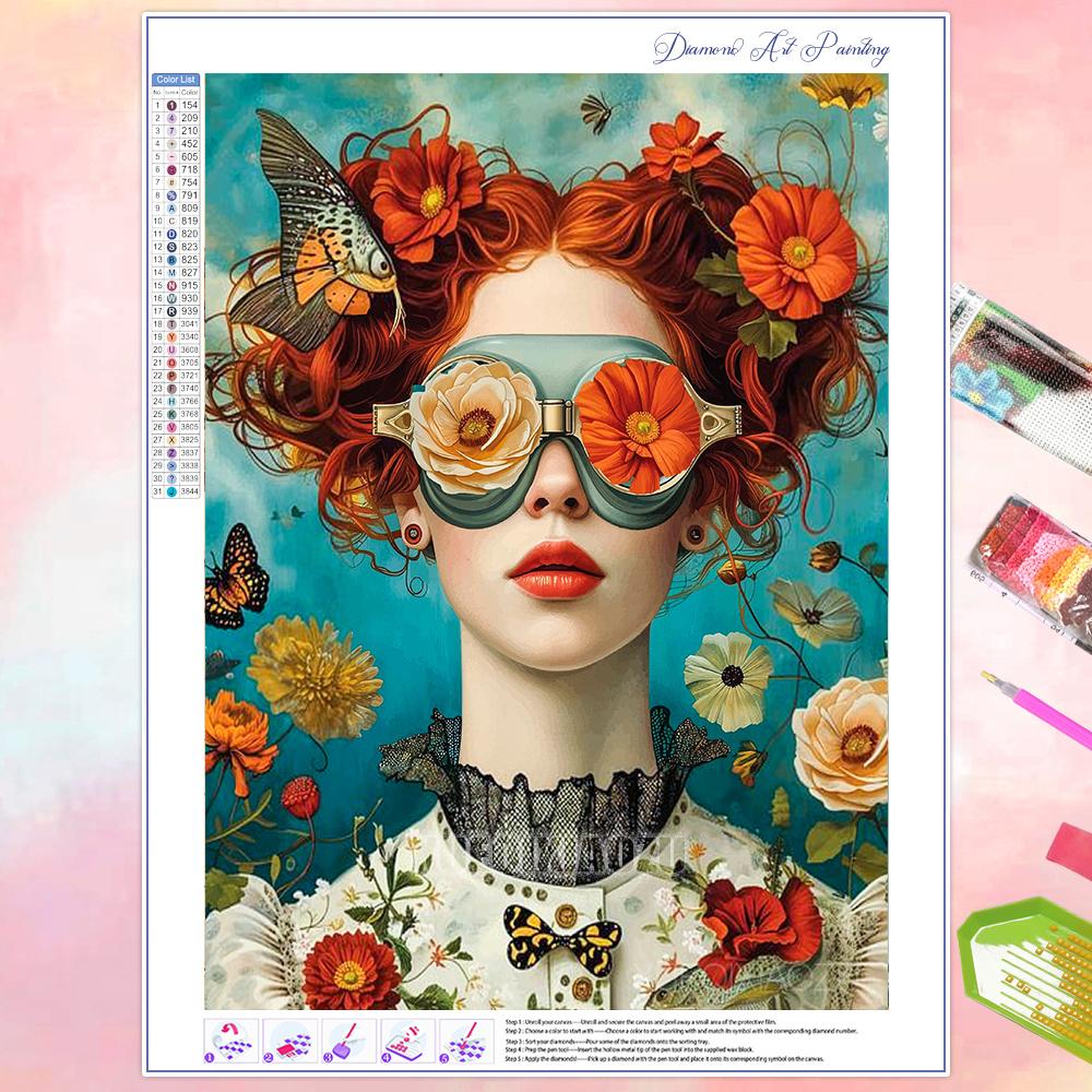 Full Diamond Painting Beauty Girl Flowers Abstract Art Diamond Mosaic Embroidery Rhinestone Cross Stitch Kit Home Wall Decor