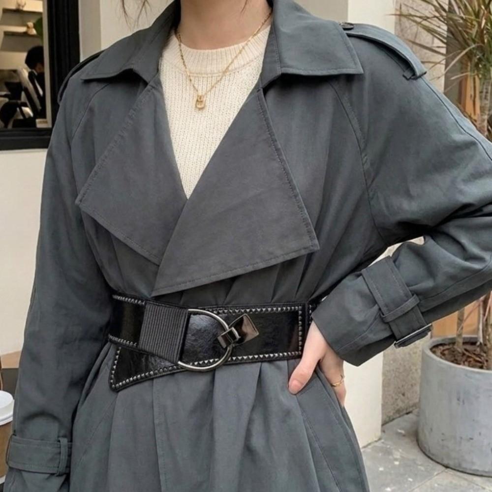 Elastic Rivets Waist Corset PU Waistband Vintage Wide Waist Belt  Women