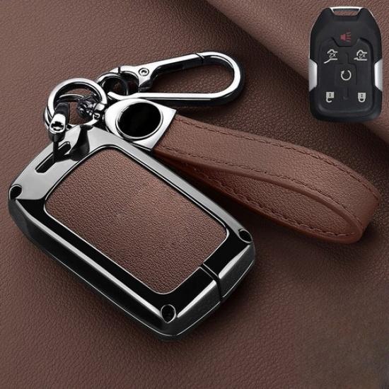 Zinc Alloy Leather Car Key Fob Case Cover For GMC Yukon For Chevy Tahoe Suburban