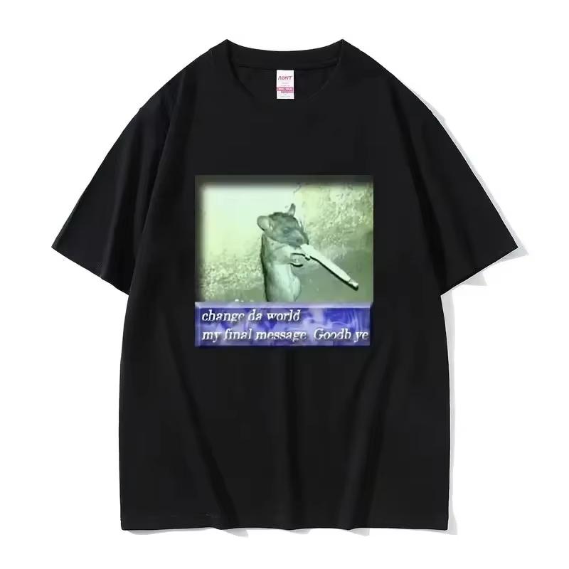 

New Arrival Mens Tee Shirt T-Shirts Men Tshirt for Men Change Da World My Final Message Goodb Ye Fun Mouse Meme Pattern 71032... S