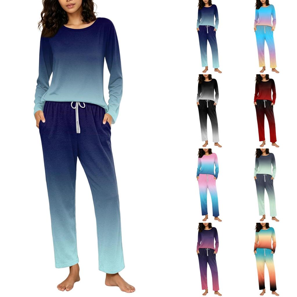 Women's Casual Printed 2 Piece Pajama Set with Round Neck and Loose Fit for Sleep and