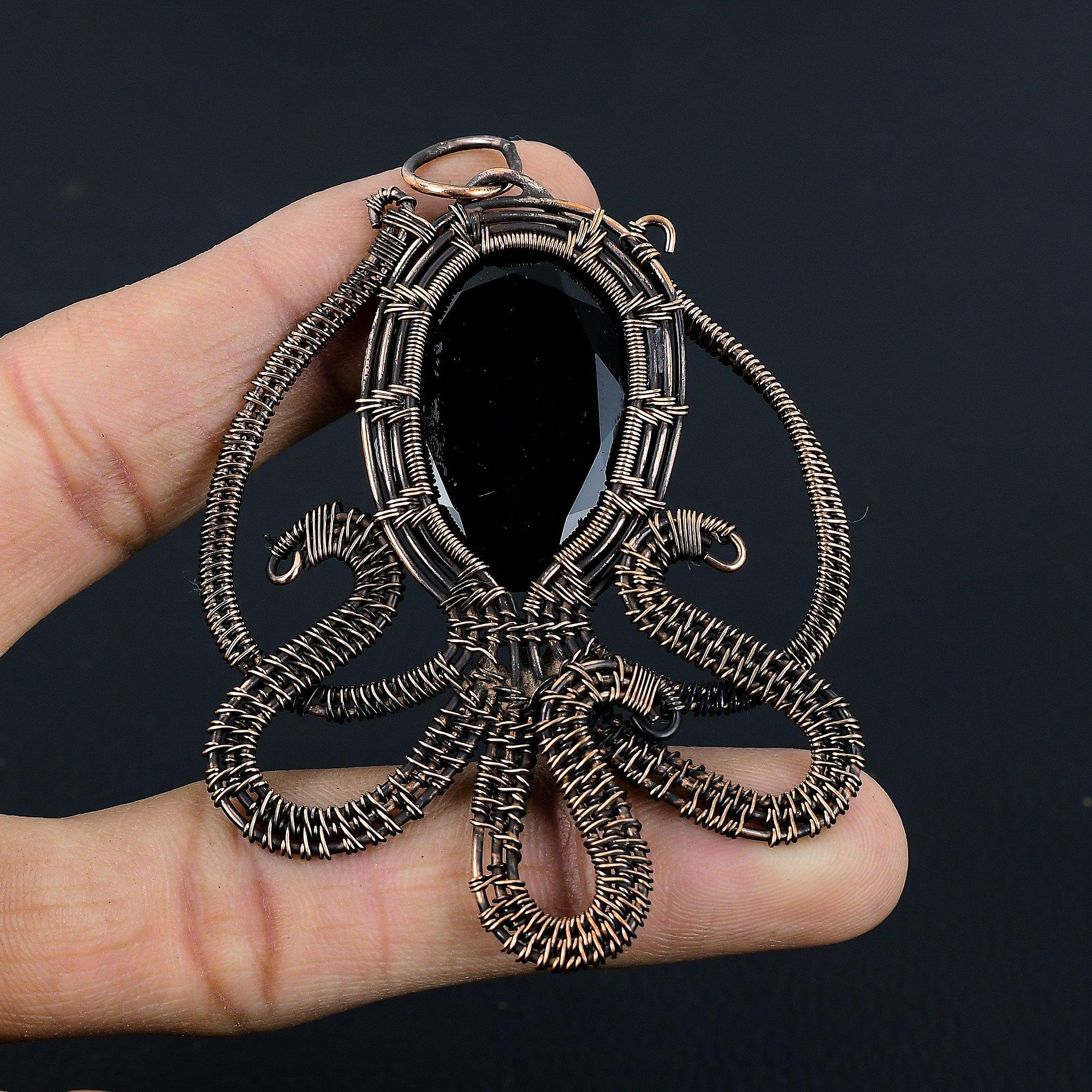 

Украшения из черного оникса, Кулон, обернутый медной проволокой 999 пробы, Ювелирные изделия из драгоценных камней ручной работы, Подарки для жены, Совершенно новый кулон 2.55 Inches