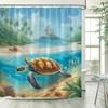 Ocean Sea Turtle Shower Curtains Island Coconut Trees Starfish Oil Painting Art Landscape Polyester Bathroom Curtain Decor .