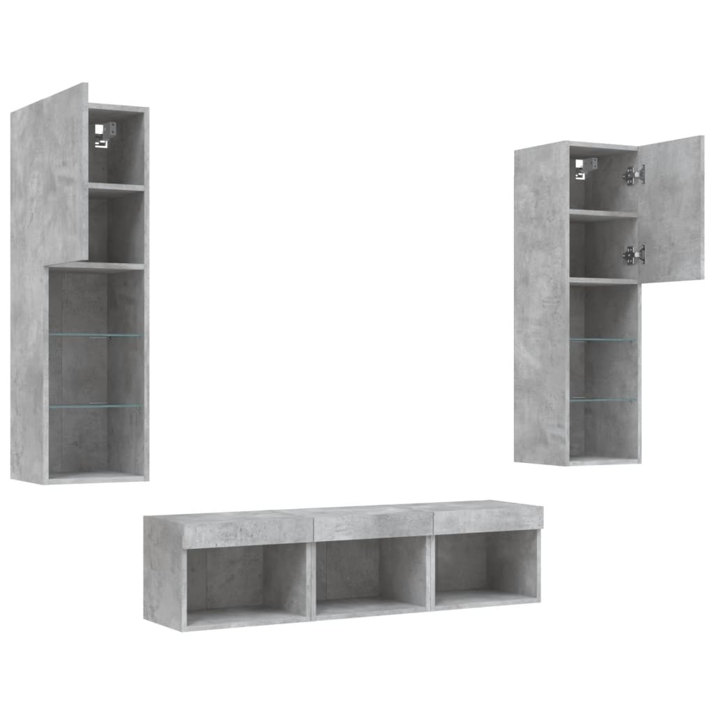 5 Piece Living Room Wall Unit with LED Lighting Concrete Grey Particleboard
