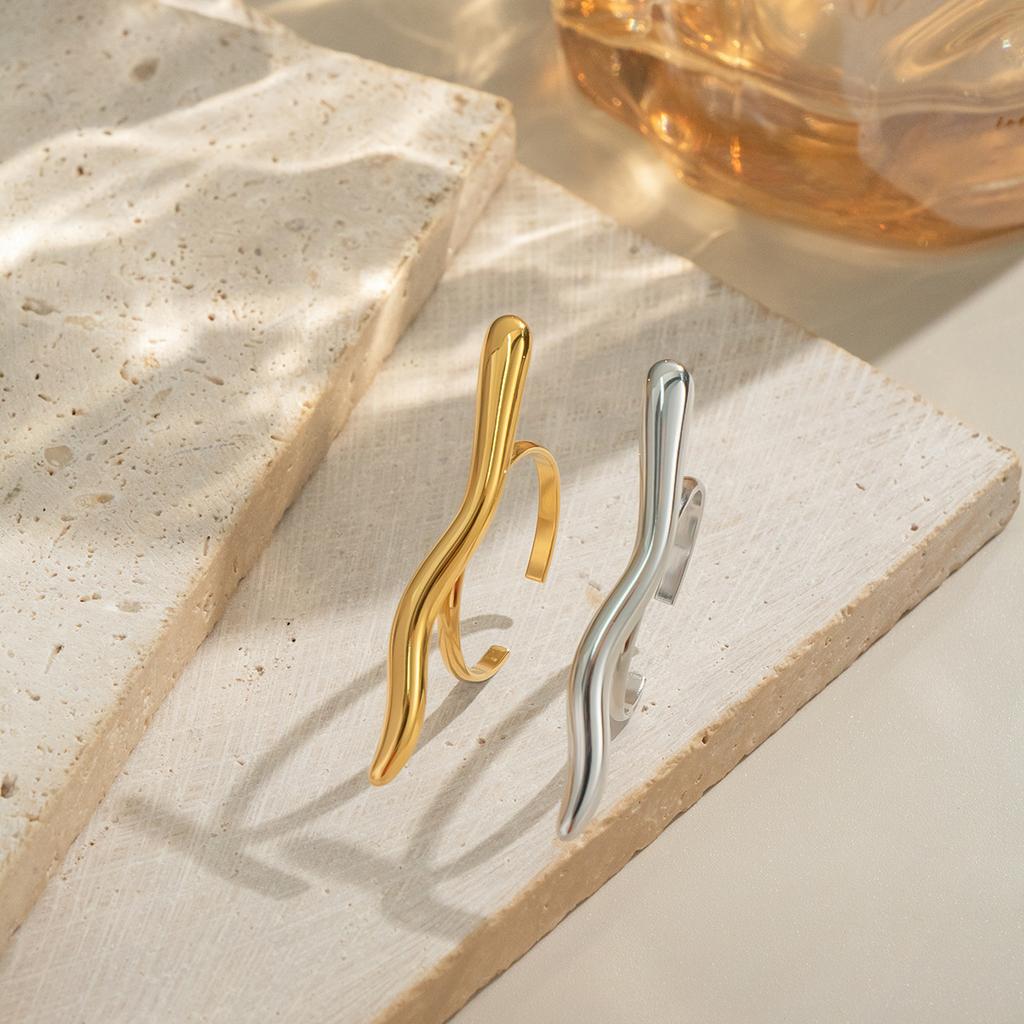 Stainless Steel Line Ring Unisex Wavy Strip Open Ring Minimalist Trendy Hip Hop Street Performance Hand Jewelry Accessories Gift