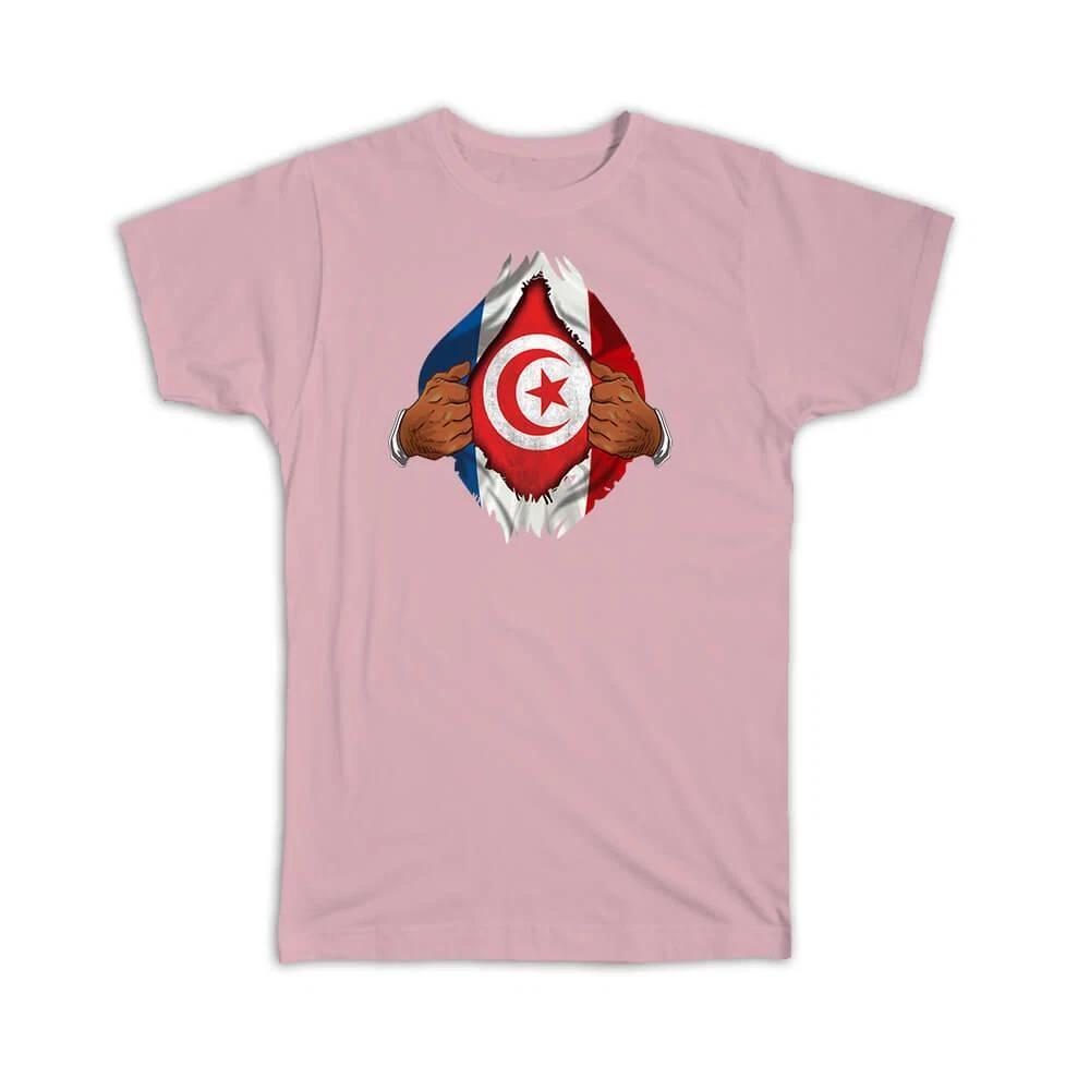 Gift T-Shirt : Tunisia French Flag Chest Tunisian M