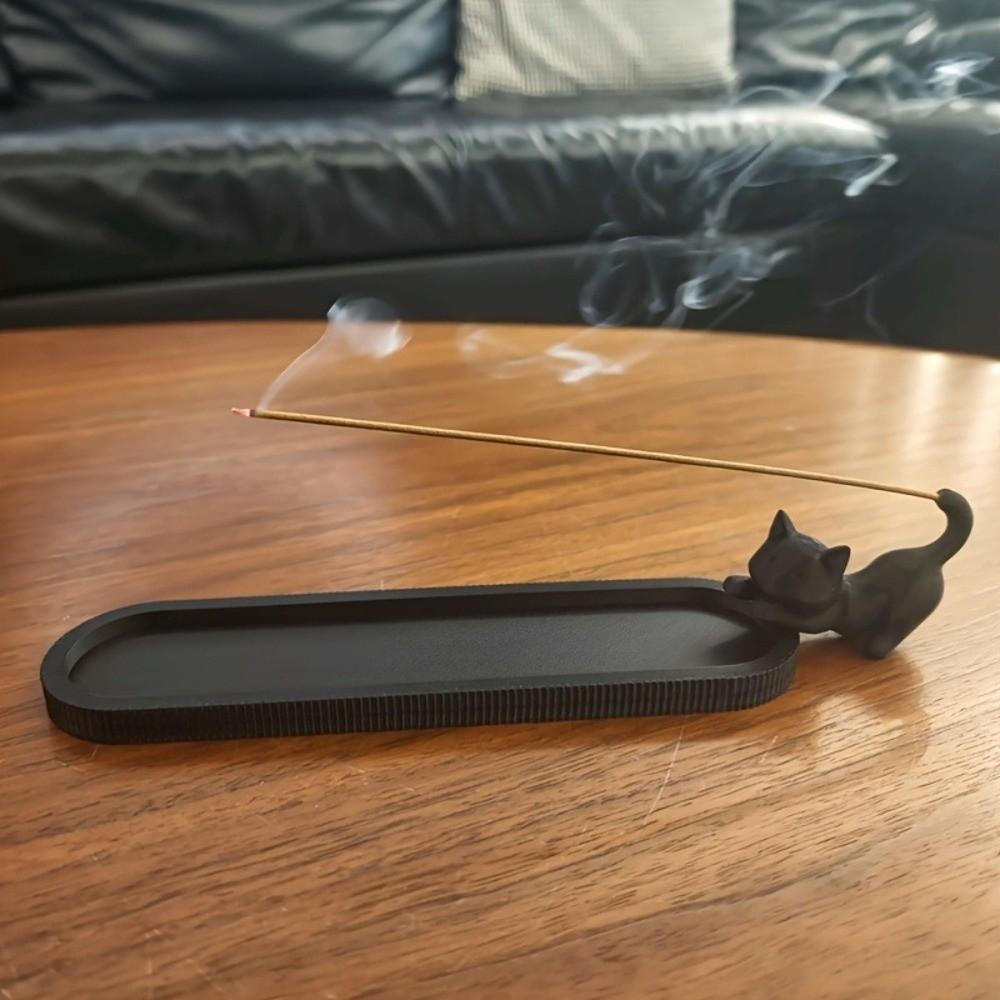 Zen Style Black Cat Incense Stick Holder Mobile Cat Incense Burner with Ash Catcher  Yoga Room