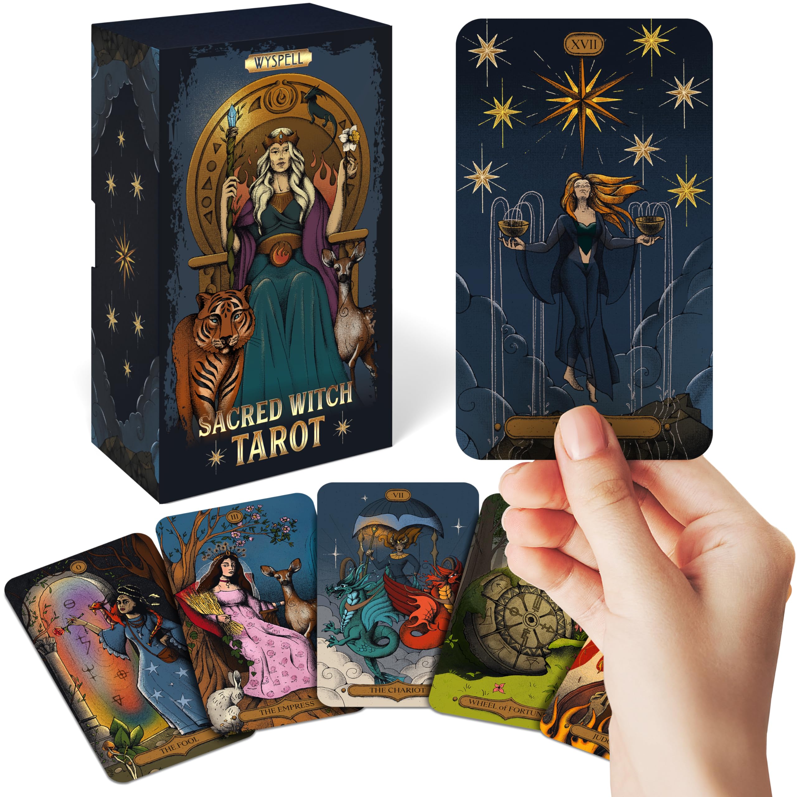 Wyspell Tarotkarten: Sacred Witch Tarot Deck mit Begleitbuch - Einzigartiges Kartendeck für Anfänger - Moderne Divinationskarten brown