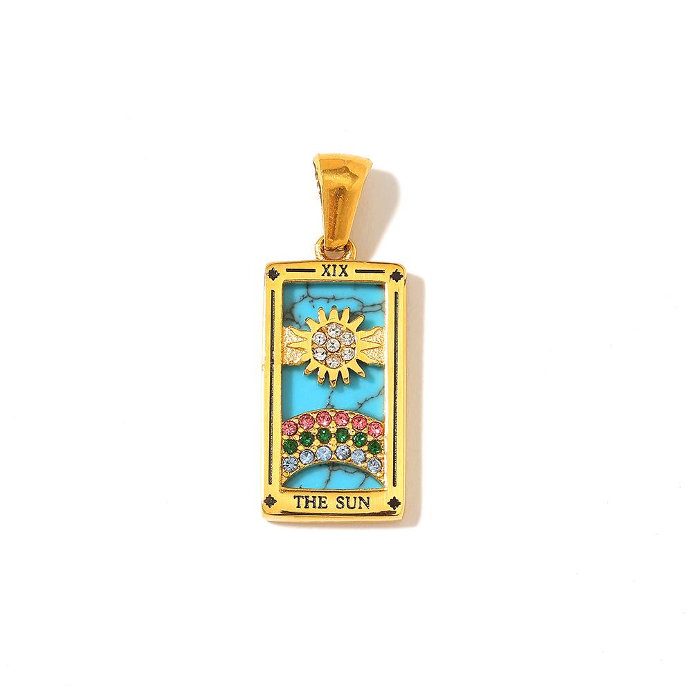18k Gold Electroplated Stainless Steel Tarot Card Pendant - European & American Style, High-End Waterproof Design for Women