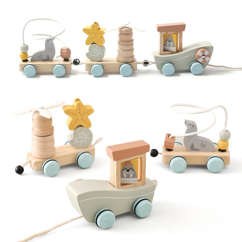 Wooden Montessori Pull-string Toy Develops Fine Motor Skills Kids Toy Suitable For Boys and Girls Christmas and Birthday Gift