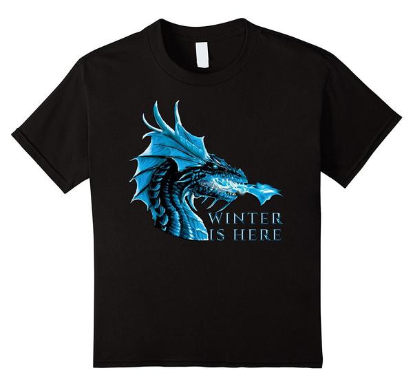 Winter Is Here Blue Ice Flames Crystal Eyes Dragon Unisexs TShirt Summer Fashion Funny Printing Casual Cotton T Shirt