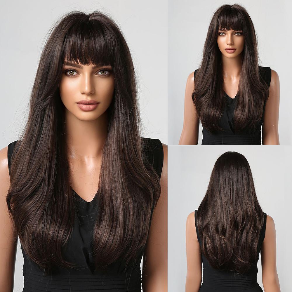 EASIHAIR Long Blonde Synthetic Wigs with Bangs Natural Wavy Hair Wig for Women Daily Cosplay Wig Heat Resistant Fiber