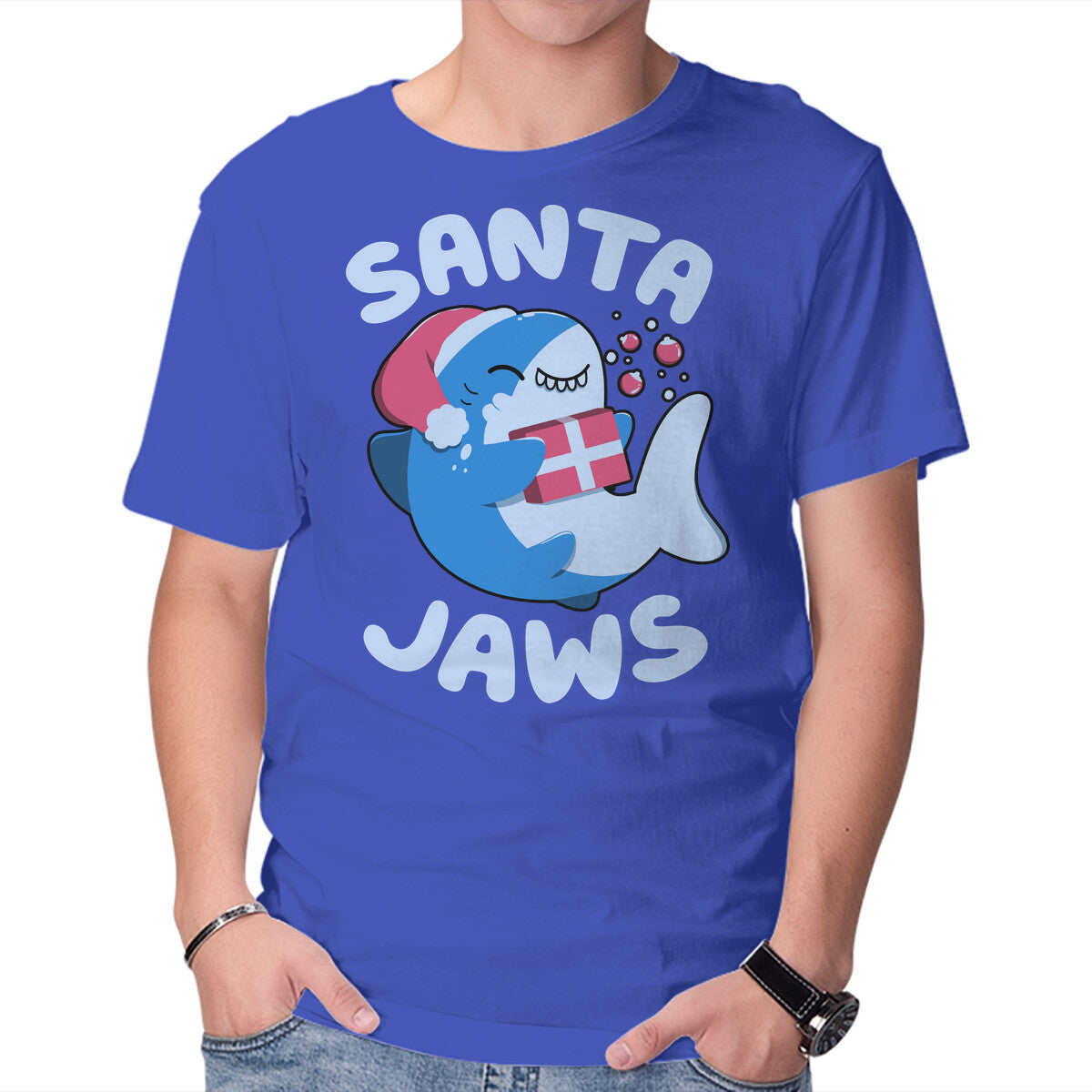 Unisex Crew Neck T-Shirt Santa Jaws Xmas Shark Graphic Short Sleeve Casual Tee XXXL