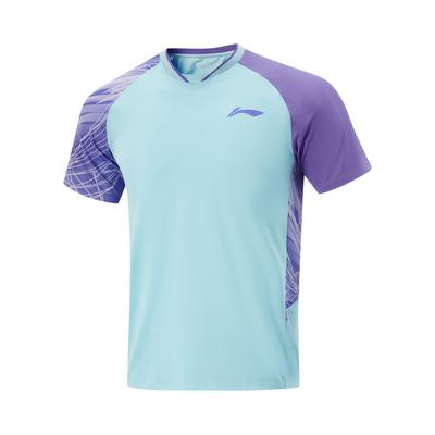 Comfortable Breathable Spliced Printed Short Sleeve T-Shirt Unisex Tops Light-Wax-Blue AAYV067-2