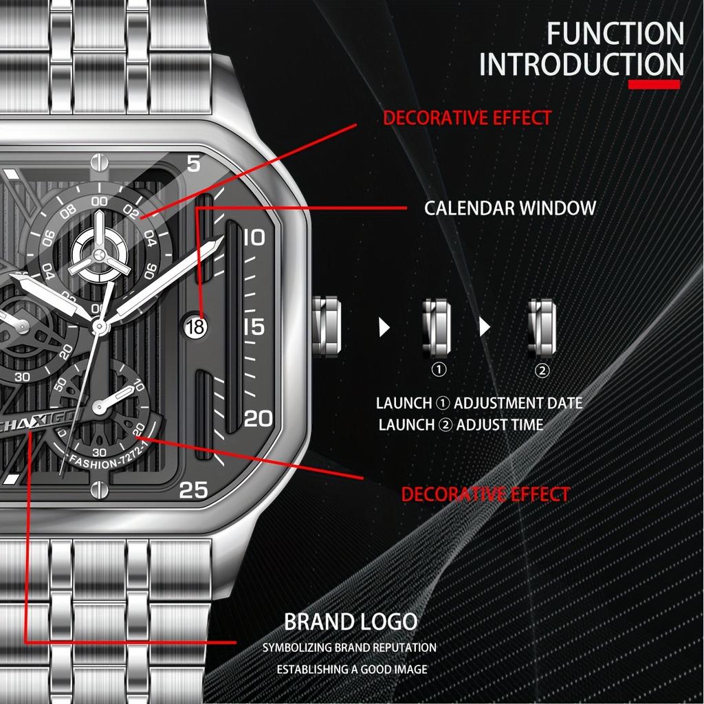 Luxury Men Clock Luminous Calendar Week Man Wristwatch Sports Stainless Steel Quartz Men's Watches