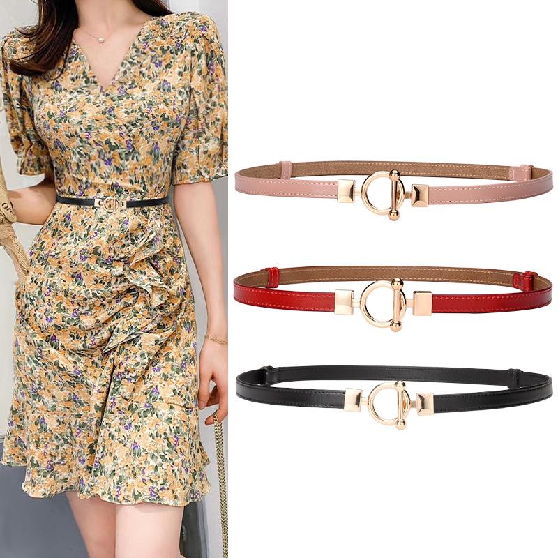 Slim Belt Women's Adjustable Leather Decorative Belt Versatile Dress Belt Women's Small Belt