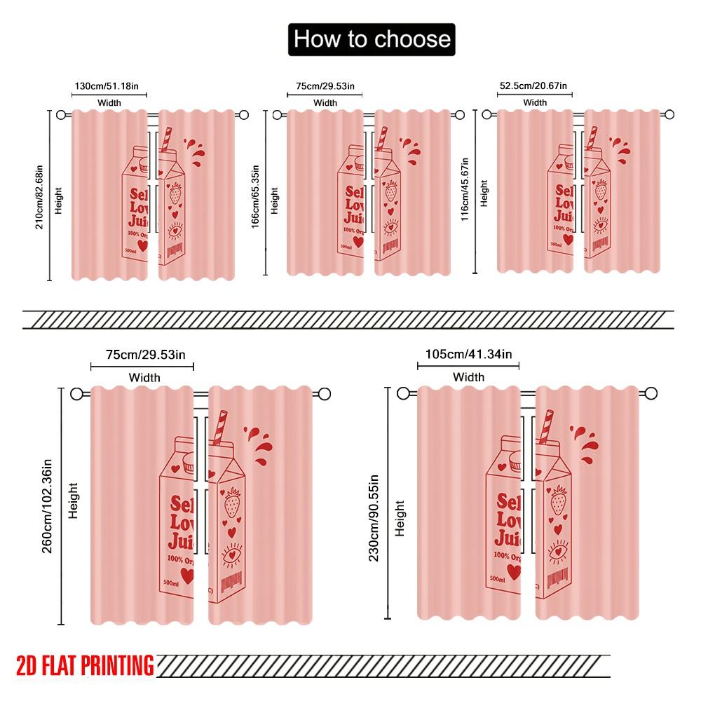 2pcs 2D Flat Printing Window Curtains Self Love Juice Aesthetic 100% Polyester Without Electricity Holiday Decorations Perfect