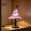 USB Powered Lamp Stained Glass Witch Hat Lamp, Resin Night Light, Gothic Dorm Room Light Halloween Table for Bedroom Bookshelf Mantel Party