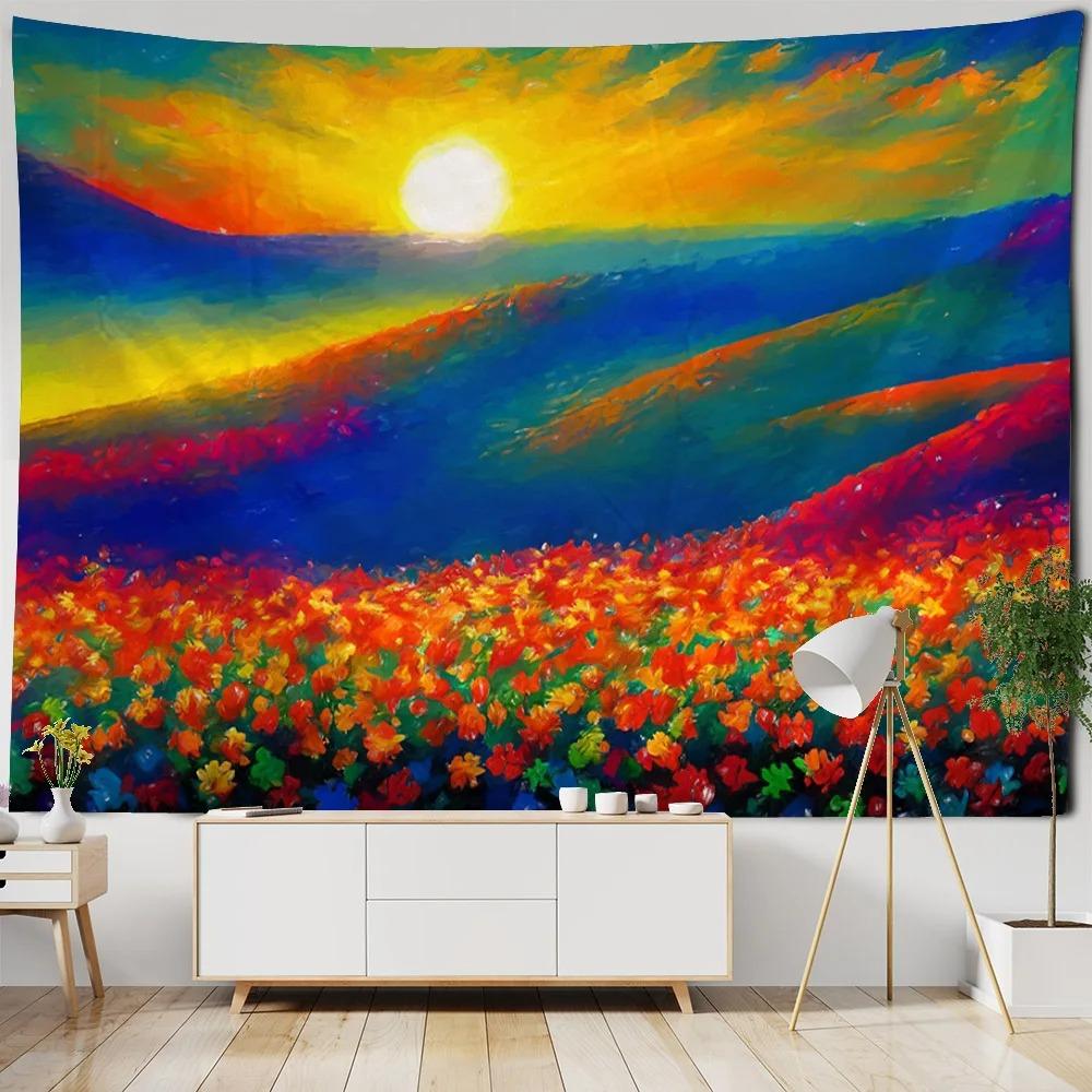 Пейзаж Картина маслом Красочные Цветочные поля Гобелен Офис Гостиная Гобелен Украшения — фото 5