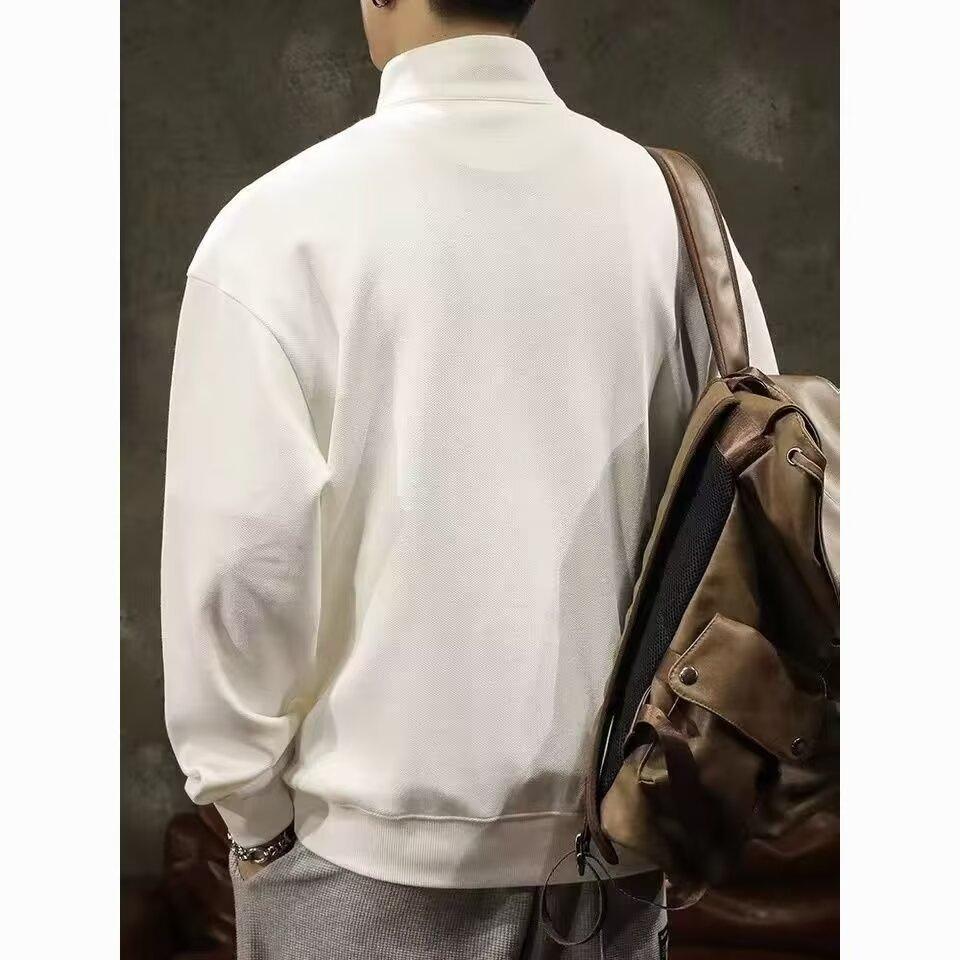 Half Zipper Sweater Men's 2025 New Autumn Loose Lapel Large Size Long Sleeve T-Shirt Polo Bottom Shirt