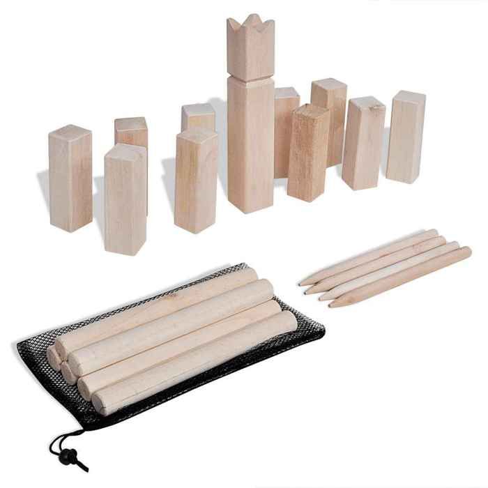 Wooden Kubb Game Set - VIDAXL - 1428941 - Pine - Complete 21-piece Set - with Carrying Net