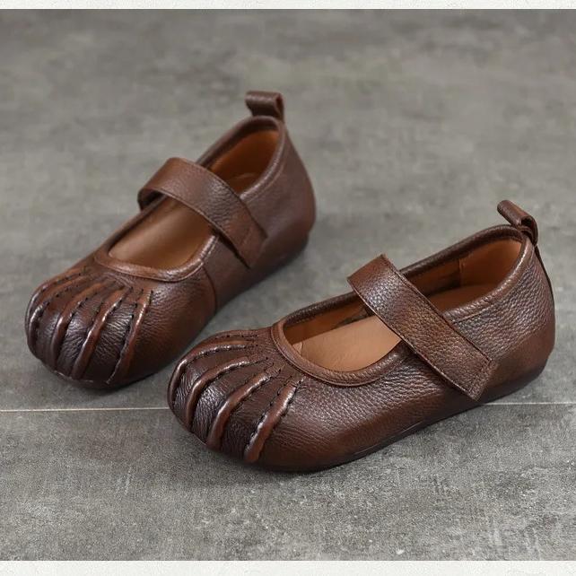 Johnature Echt Leer Zachte Zool Lage Uitsparing Platte Schoenen Comfortabele Ronde Neus Damesschoenen