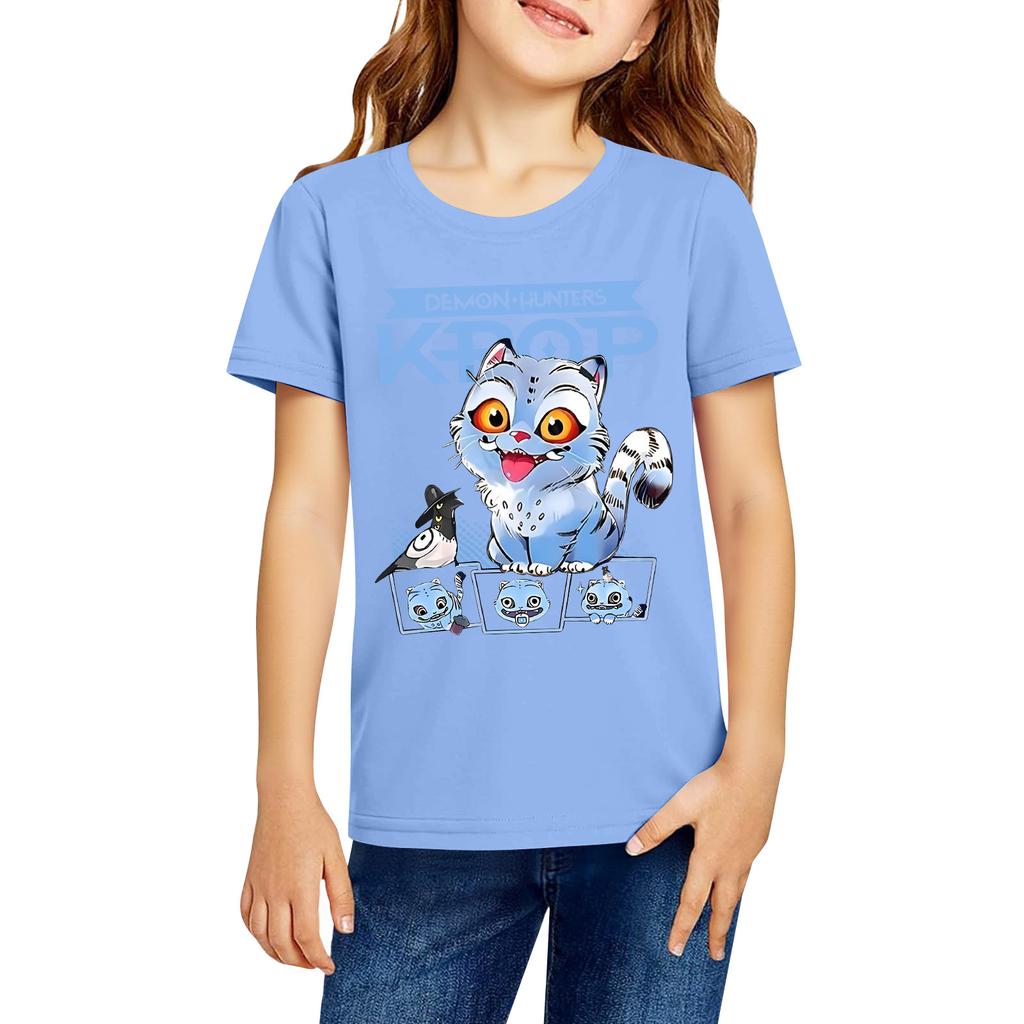 Fashionable Round Neck Short Sleeve Work Clothes Printed Tops For KID Summer Tops