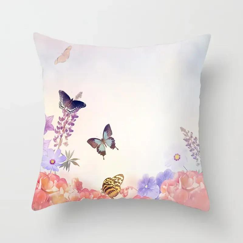 Butterfly Flower Pattern Decorative Pillowcase Car Sofa Square Cushion Pillowcase