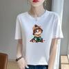Summer New Fashion Short-Sleeved Women's Rhinestone T-shirt The Long Cat Print Loose Top