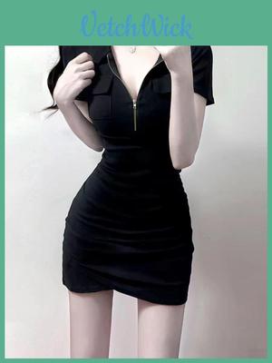 Dress Knit Fabric Slim Fit Short Sleeve Polo Neck Retro Style For Summer Fashion