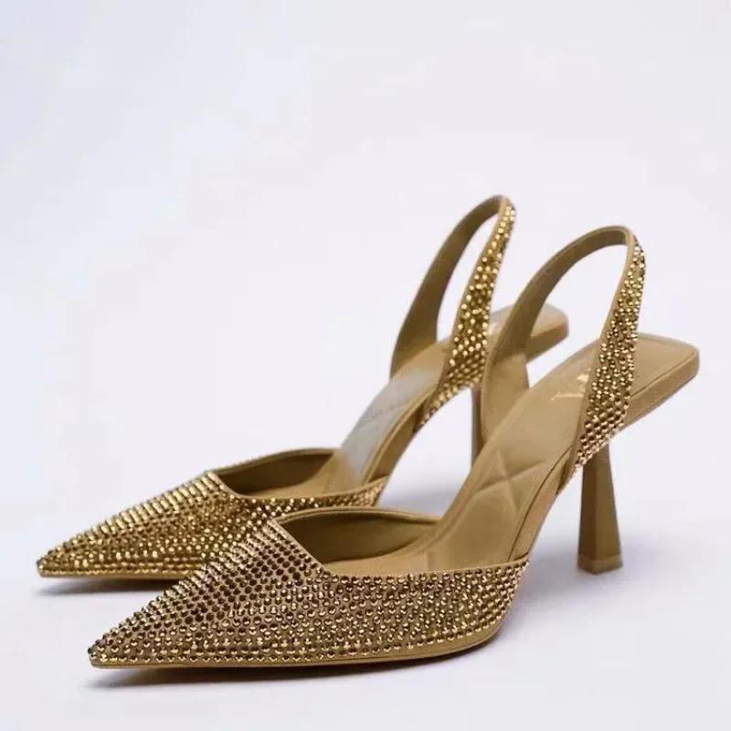 Fashion Summer Women's Sandals New Spring Sandals Elegant Women's High Heels Pointed Toe Back High Heels Fashion Women's Shoes Sandals