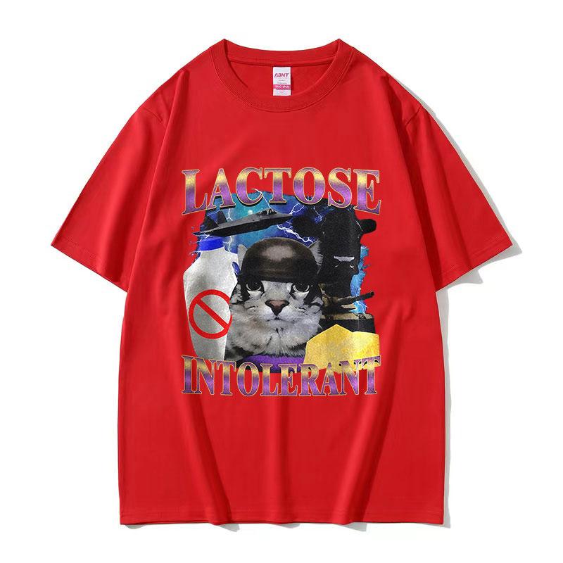 Limited Lactose Intolerant Funny Cat Meme T Shirts Unisex Vintage High Quality Fashion Tshirt Unisex Cotton Short Sleeve Tees
