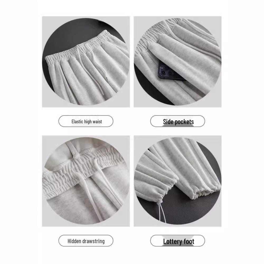 Douyin Mamba Cotton High-Waisted Wide-Leg Sweatpants for Women - 2024 Autumn/Winter Collection