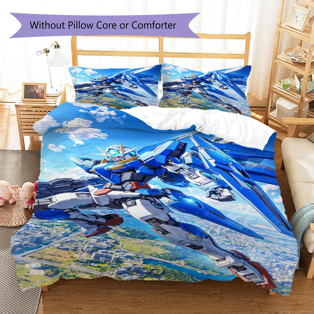 GUNDAM Pattern Bedding Set Quilt Cover Pillowcase Home Decor Gift (1 * duvet cover + 2 * pillowcase, without core)