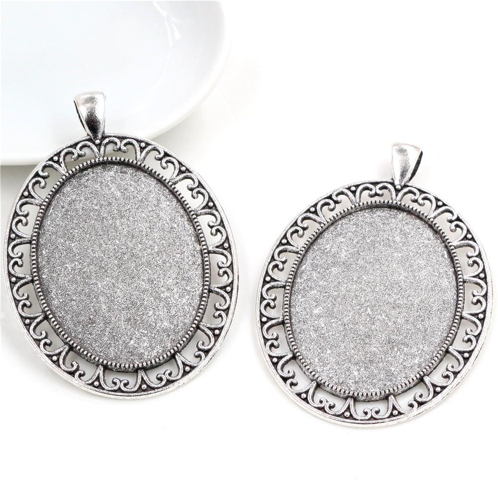 5pcs 30x40mm Inner Size Antique Silver Plated and Bronze and Black Cabochon Base Setting Charms Pendant