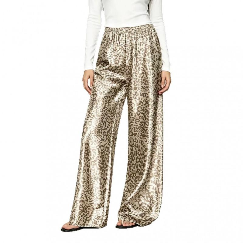 Womens Leopard Print Wide Leg Pants Loose Straight Trousers Casual Comfortable